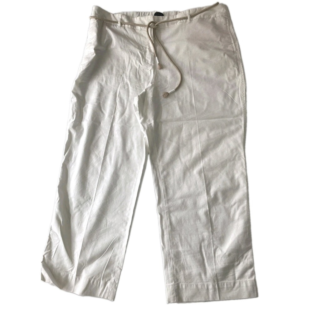 Talbots Pants Women 20W White Chino Wide Leg Pull On Tencel Rope Tassel Belt NWT